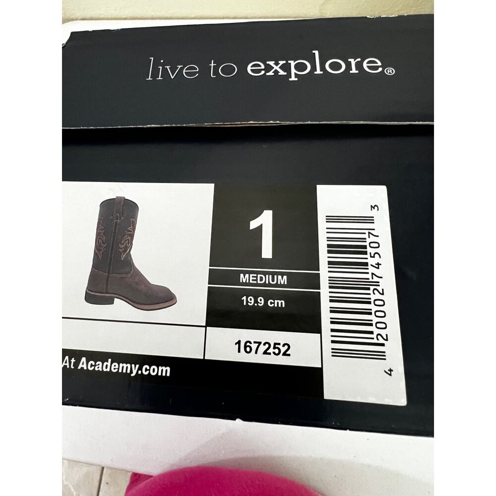 Magellan Outdoors Youth Western Cowboy Rodeo Boots Brown Embroidery Size 1M New - Picture 6 of 7